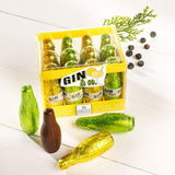 Assortment of 12 bottle shaped truffles filled with gin. Brand: Abtey, France