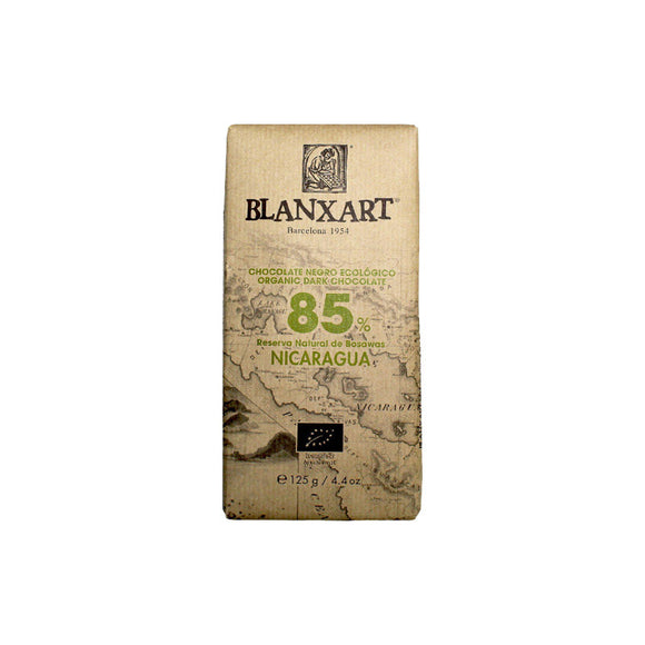 Nicaragua Eco-Organic Bar. Organic Dark chocolate 85%. Brand: Blanxart, Spain.