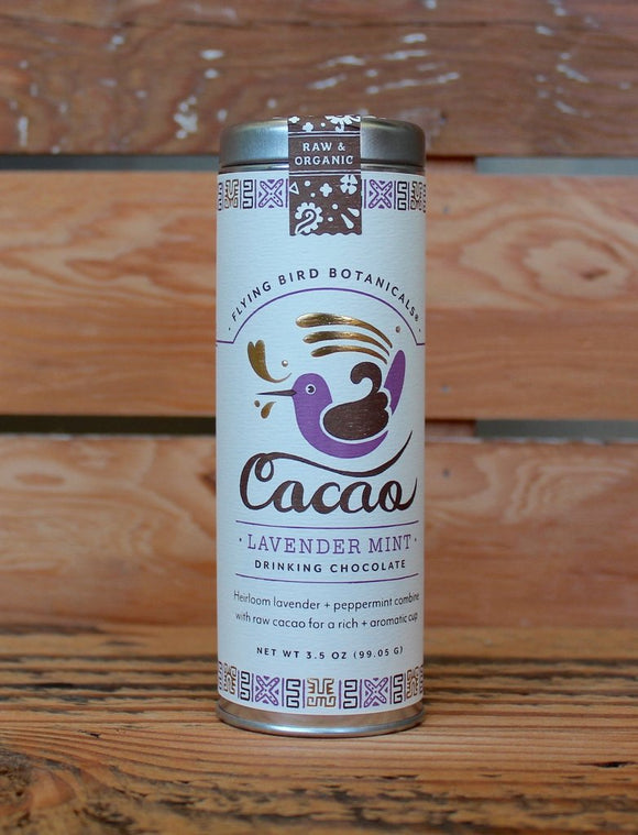 Ecuadorian cacao with lavender and peppermint. Organic Certified. Brand: Flying Bird Botanicals, USA.