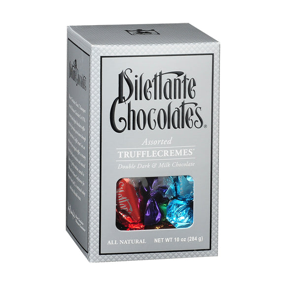 TruffleCremes Assorted Gift Box. Dark and Milk chocolate. All natural. Brand: Dilettante, USA.