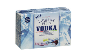Chocolate Vodka Liqueur Fills Assortment Box. Premium Swiss dark chocolate with Finland Vodka. Brand: Fazer, Finland.