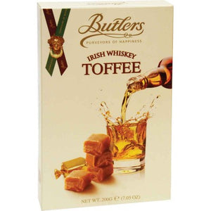 Toffees with Irish whiskey. Packed in a gift box. Brand: Butlers, Ireland.
