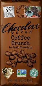 Chocolate bar with all natural roasted coffee bean bitss. Brand: Chocolove, USA.