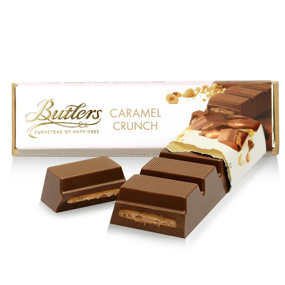 Chocolate bar with caramel and crunchy hazelnut pieces. Brand: Butlers, Ireland.