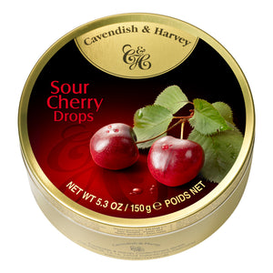 Sour Cherry Drops Tin. Kosher. Gluten Free. Preservatives Free. Brand: Cavendish & Harvey, Germany.