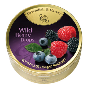 Wild Berry Drops Tin. Kosher. Gluten Free. Preservatives Free. Brand: Cavendish & Harvey, Germany.