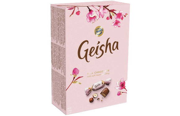 Geisha Milk Chocolate with Hazelnut Filling Box. Brand: Fazer, Finland.