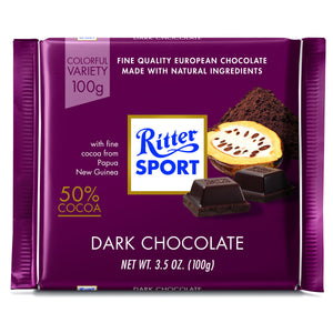 Dark Chocolate Bar 50%.Made with cocoa beans from Nicaragua and Papua New Guinea. Brand: Ritter, Germany.