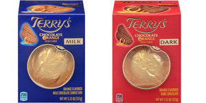 Milk And Dark Chocolate Orange 2-Pack. Orange-shaped ball of 20 pieces, assortment of milk and dark chocolate with orange oil, molded into segments. Brand: Terry’s, England.
