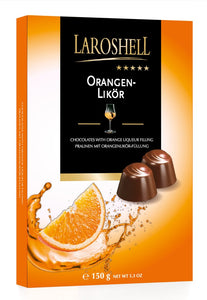 Truffles filled with orange liquor. Packed into a gift box. Brand: Laroshell, Germany.