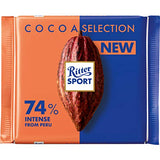 Peru Cacao Selection Intense Bar 74%. Made with single origin certified sustainable Peruvian cocoa beans. Brand: Ritter, Germany.