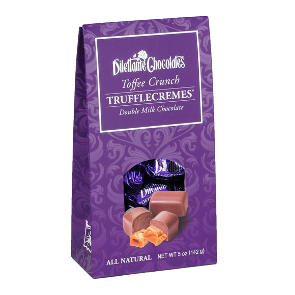 TruffleCremes Toffee Crunch Tent Gift Box. Milk chocolate. All natural. Brand: Dilettante, USA.