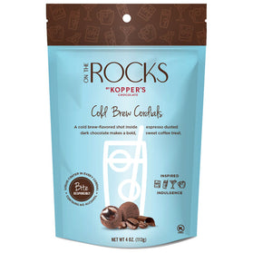 On the Rocks Cold Brew Cordials. Dark chocolate and fair trade cocoa and coffee beans. Brand: Kopper’s, USA.