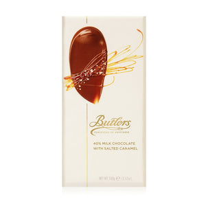 40% milk chocolate bar with salted caramel. Brand: Butlers, Ireland.