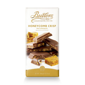 Chocolate bar with crisp honeycomb pieces. Brand: Butlers, Ireland.