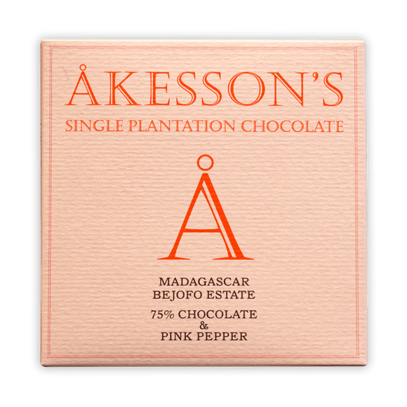Dark chocolate combined with pink pepper, both from Madagascar. Brand: Akesson’s, France.