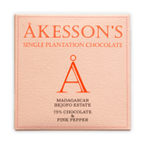 Dark chocolate combined with pink pepper, both from Madagascar. Brand: Akesson’s, France.