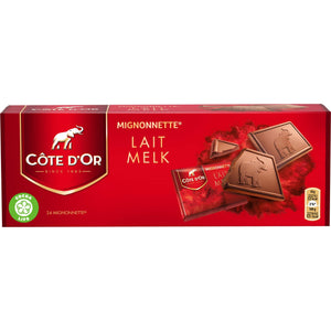 24 individually wrapped mini bars packed in a gift box. Brand:Cote d'Or, Belgium. 