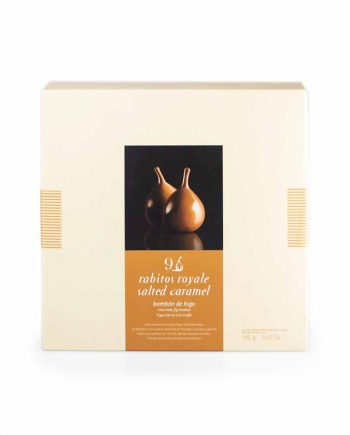 Salted Caramel Figs - 9-Piece Box. Dried figs dipped in 40% milk chocolate. Gluten free. Brand: Rabitos, Spain.