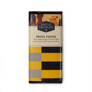 Triple Toffee Truffle Bar. Made with milk chocolate. Gluten-Free. Non-GMO. Kosher Dairy. Brand: Seattle Chocolate, USA.