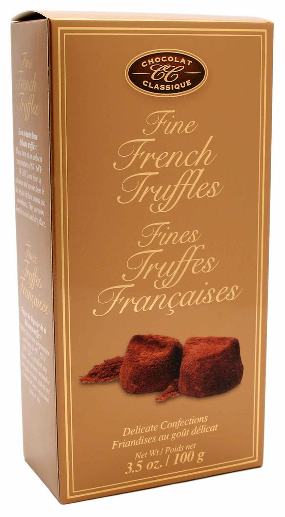 Dusted French truffles packed into a gift box. Brand: Chocolat Classique, Canada.