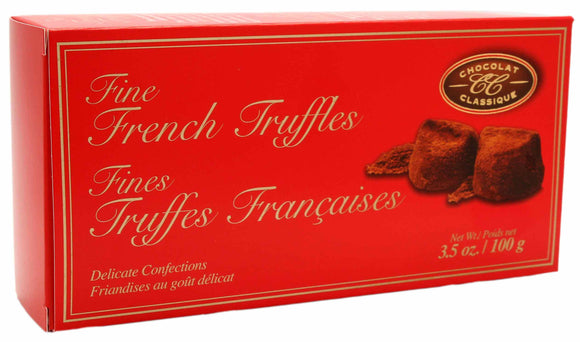 Dusted French truffles packed into a gift box. Brand: Chocolat Classique, Canada.