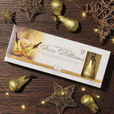 Pear-shaped dark chocolates filled with Poire Williams Brandy, packed in a gift box. Brand: Abtey, France.