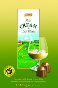 Milk and dark chocolate, each filled with cream and Irish whiskey. Brand: Bohme, Germany.