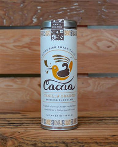 Vanilla Orange Cacao - Drinking Chocolate Tin. Organic Certified. Brand: Flying Bird Botanicals, USA.