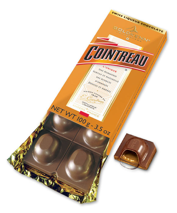Cointreau Liquor Bar. Swiss milk chocolate 37% with Liquor. Brand: Goldkenn, Switzerland.