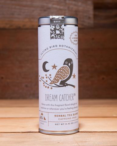 Dream Catcher - 6 Tea Bag Tin - Herbal Blend. Organic Certified. Caffeine Free. Brand: Flying Bird Botanicals, USA.