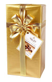 Liqueur-Filled Assorted Pralines Gift Box. Belgian chocolate - white, milk and dark chocolate assortment with premium liqueurs. Gold box wrap. Brand: Duc d’O, Belgium.