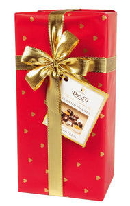 Liqueur-Filled Assorted Pralines Gift Box. Belgian chocolate - white, milk and dark chocolate assortment with premium liqueurs. 3 different wrap varieties. Brand: Duc d’O, Belgium.