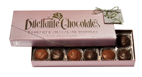 Ephemere Truffles Specialty Gift Box - 12 Piece. Dark chocolate. All natural. Brand: Dilettante, USA.
