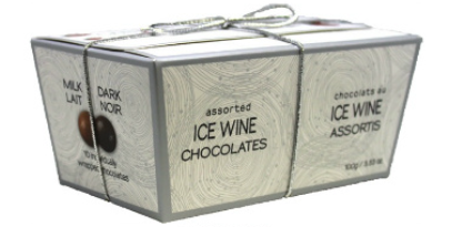 Individually wrapped chocolates with Canadian Ice wine. Brand: Canada Coast to Coast.