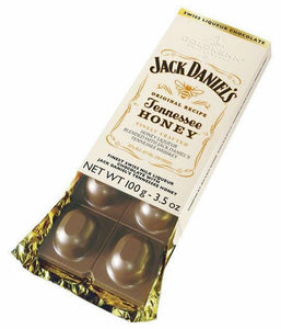 Jack Daniel’s Tennessee Honey Liquor Bar. Swiss milk chocolate 37% with Liquor. Brand: Goldkenn, Switzerland.