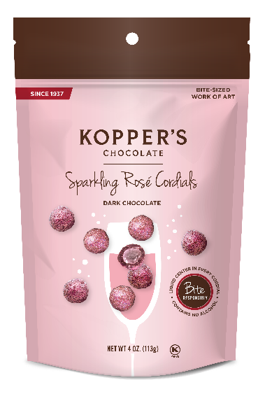 Bite size Rosé flavored chocolates. Brand: Kopper’s, USA.