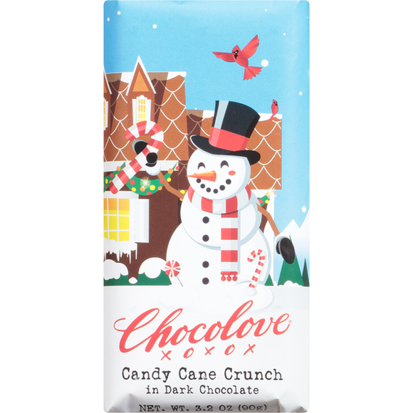 Holiday edition of candy cane flavored chocolate bar. Brand: Chocolove, USA.