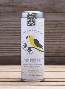 Lemon Mint Mate - 6 Tea Bag Tin - Exotic Blend. Organic Certified. Caffeinated. Brand: Flying Bird Botanicals, USA.