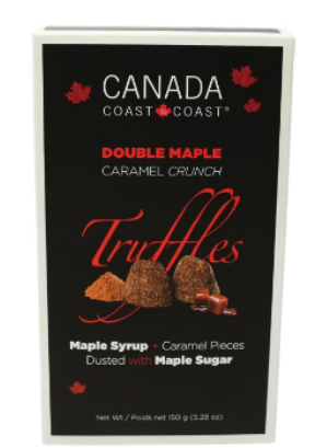 Truffles with maple syrup and caramel pieces. Packed in a gift box. Brand: Canada Coast to Coast.